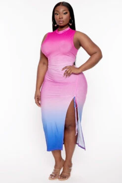 Plus Size Zina Gradient Mock Midi Dress- Pink-Blue 5 Plus Size Zina Gradient Mock Midi Dress- Pink-Blue -Kitchensuppliesdeal curvy sense dresses plus size zina gradient mock midi dress pink blue 31903518359649