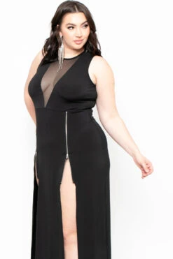 Plus Size Zipper Slit Dress - Black -Kitchensuppliesdeal curvy sense dresses plus size zipper slit dress black 29271217897569