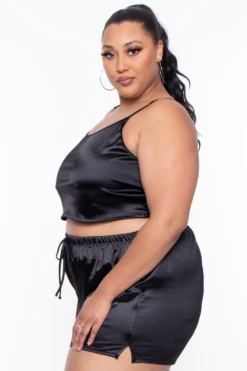 Plus Size Amirah Satin Slip Set - Black -Kitchensuppliesdeal curvy sense intimates plus size amirah satin slip set black 30021164269665