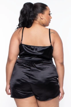 Plus Size Amirah Satin Slip Set - Black -Kitchensuppliesdeal curvy sense intimates plus size amirah satin slip set black 30021173641313