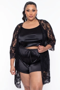 Plus Size Amirah Satin Slip Set - Black -Kitchensuppliesdeal curvy sense intimates plus size amirah satin slip set black 30021192974433