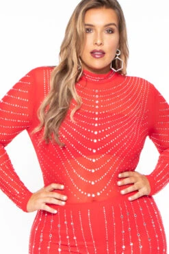 Plus Size 14K Sheer Mesh Rhinestone Jumpsuit - Red -Kitchensuppliesdeal curvy sense jumpsuits and rompers plus size 14k sheer mesh rhinestone jumpsuit red 30021520785505