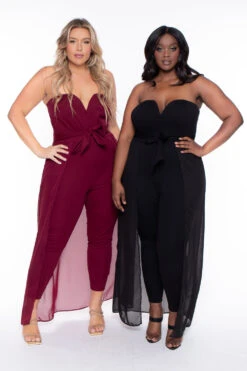 Plus Size Addison Chiffon Overlay Jumpsuit- Black -Kitchensuppliesdeal curvy sense jumpsuits and rompers plus size addison chiffon overlay jumpsuit black 30021366906977