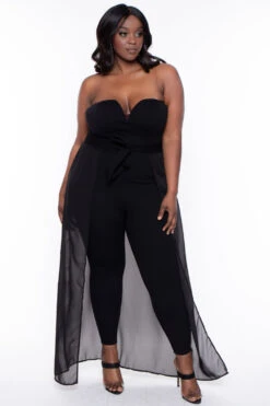 Plus Size Addison Chiffon Overlay Jumpsuit- Black -Kitchensuppliesdeal curvy sense jumpsuits and rompers plus size addison chiffon overlay jumpsuit black 30025808740449