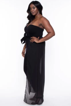 Plus Size Addison Chiffon Overlay Jumpsuit- Black -Kitchensuppliesdeal curvy sense jumpsuits and rompers plus size addison chiffon overlay jumpsuit black 30025808969825