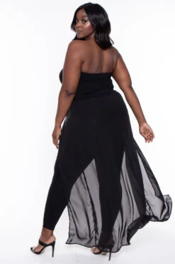 Plus Size Addison Chiffon Overlay Jumpsuit- Black -Kitchensuppliesdeal curvy sense jumpsuits and rompers plus size addison chiffon overlay jumpsuit black 30025809100897