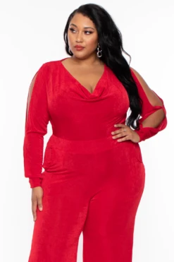 Plus Size Allie Cowl Neck Jumpsuit - Red -Kitchensuppliesdeal curvy sense jumpsuits and rompers plus size allie cowl neck jumpsuit red 30021138874465