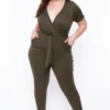 Plus Size Alondra Cross Front Jumpsuit - Olive 1 Plus Size Alondra Cross Front Jumpsuit - Olive -Kitchensuppliesdeal curvy sense jumpsuits and rompers plus size alondra cross front jumpsuit olive 29883593523297