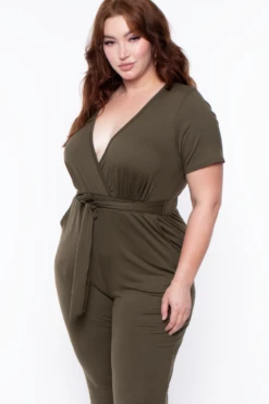 Plus Size Alondra Cross Front Jumpsuit - Olive 4 Plus Size Alondra Cross Front Jumpsuit - Olive -Kitchensuppliesdeal curvy sense jumpsuits and rompers plus size alondra cross front jumpsuit olive 29883593719905