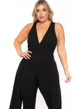 Plus Size Angelina Overlay Jumpsuit- Black -Kitchensuppliesdeal curvy sense jumpsuits and rompers plus size angelina overlay jumpsuit black 30025680060513