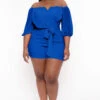 Plus Size Aryana Cross Over Romper - Blue -Kitchensuppliesdeal curvy sense jumpsuits and rompers plus size aryana cross over romper blue 31918435631201