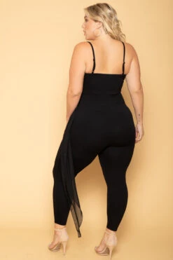 Plus Size Aubree Chiffon Sash Jumpsuit - Black -Kitchensuppliesdeal curvy sense jumpsuits and rompers plus size aubree chiffon sash jumpsuit black 29881649496161