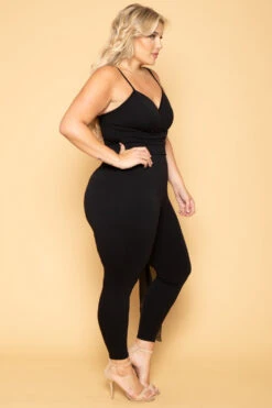 Plus Size Aubree Chiffon Sash Jumpsuit - Black -Kitchensuppliesdeal curvy sense jumpsuits and rompers plus size aubree chiffon sash jumpsuit black 29888147849313