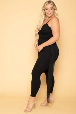 Plus Size Aubree Chiffon Sash Jumpsuit - Black -Kitchensuppliesdeal curvy sense jumpsuits and rompers plus size aubree chiffon sash jumpsuit black 29888148439137