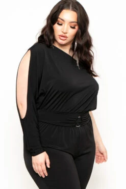 Plus Size Belladonna Belted Jumpsuit - Black -Kitchensuppliesdeal curvy sense jumpsuits and rompers plus size belladonna belted jumpsuit black 29886480744545