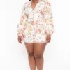 Plus Size Belvidera Botanical Floral Romper - Cream -Kitchensuppliesdeal curvy sense jumpsuits and rompers plus size belvidera botanical floral romper cream 32008520990817