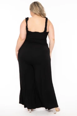 Plus Size Delmi Smocked Jumpsuit - Black -Kitchensuppliesdeal curvy sense jumpsuits and rompers plus size delmi smocked jumpsuit black 32336025321569