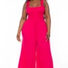 Plus Size Delmi Smocked Jumpsuit - Fuchsia -Kitchensuppliesdeal curvy sense jumpsuits and rompers plus size demi smocked jumpsuit fuchsia 32289227767905