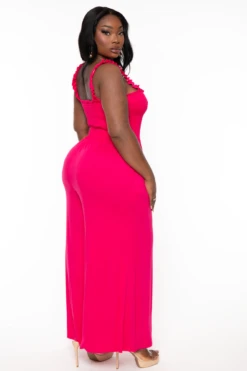 Plus Size Delmi Smocked Jumpsuit - Fuchsia -Kitchensuppliesdeal curvy sense jumpsuits and rompers plus size demi smocked jumpsuit fuchsia 32289227866209