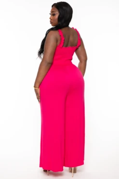 Plus Size Delmi Smocked Jumpsuit - Fuchsia -Kitchensuppliesdeal curvy sense jumpsuits and rompers plus size demi smocked jumpsuit fuchsia 32289227898977