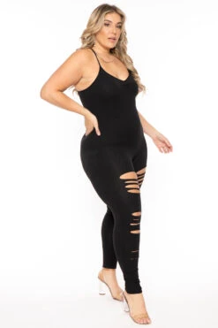 Plus Size Destroyed Catsuit Jumpsuit - Black -Kitchensuppliesdeal curvy sense jumpsuits and rompers plus size destroyed catsuit jumpsuit black 30708389904481