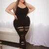 Plus Size Destroyed Catsuit Jumpsuit - Black -Kitchensuppliesdeal curvy sense jumpsuits and rompers plus size destroyed catsuit jumpsuit black 31475882885217