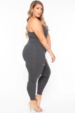 Plus Size Destroyed Catsuit Jumpsuit - Charcoal -Kitchensuppliesdeal curvy sense jumpsuits and rompers plus size destroyed catsuit jumpsuit charcoal 29707212980321