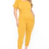 Solid Plus Size Eliza Jumpsuit - Mustard 1 Solid Plus Size Eliza Jumpsuit - Mustard -Kitchensuppliesdeal curvy sense jumpsuits and rompers plus size eliza jumpsuit mustard 29707896193121