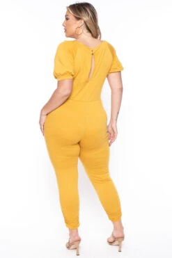 Solid Plus Size Eliza Jumpsuit - Mustard -Kitchensuppliesdeal curvy sense jumpsuits and rompers plus size eliza jumpsuit mustard 29707905532001