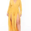 Plus Size Ellia M-Slit Jumpsuit- Mustard -Kitchensuppliesdeal curvy sense jumpsuits and rompers plus size ellia m slit jumpsuit mustard 29266577326177