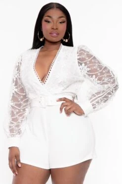 Plus Size Emmeline Lace Romper - White 4 Plus Size Emmeline Lace Romper - White -Kitchensuppliesdeal curvy sense jumpsuits and rompers plus size emmeline lace romper white 31999831801953