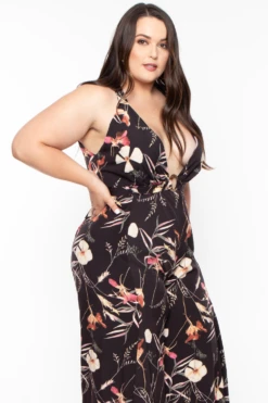 Bluebell Plus Size Floral Wide Leg Jumpsuit - Black -Kitchensuppliesdeal curvy sense jumpsuits and rompers plus size floral wide leg jumpsuit black 29589040627809