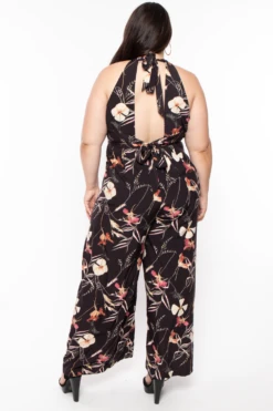 Bluebell Plus Size Floral Wide Leg Jumpsuit - Black -Kitchensuppliesdeal curvy sense jumpsuits and rompers plus size floral wide leg jumpsuit black 29589041021025