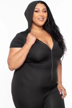 Plus Size Formula Hooded Lounge Jumper - Black -Kitchensuppliesdeal curvy sense jumpsuits and rompers plus size formula hooded lounge jumper black 29703703494753