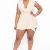Plus Size Frances Shoulder Shirring Romper - Taupe 2 Plus Size Frances Shoulder Shirring Romper - Taupe -Kitchensuppliesdeal curvy sense jumpsuits and rompers plus size frances shoulder shirring romper taupe 32127137775713
