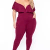 Plus Size Frill Jumpsuit - Burgundy -Kitchensuppliesdeal curvy sense jumpsuits and rompers plus size frill jumpsuit burgundy 29588691320929