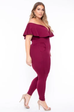Plus Size Frill Jumpsuit - Burgundy -Kitchensuppliesdeal curvy sense jumpsuits and rompers plus size frill jumpsuit burgundy 29588691386465