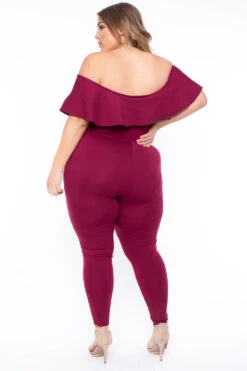 Plus Size Frill Jumpsuit - Burgundy -Kitchensuppliesdeal curvy sense jumpsuits and rompers plus size frill jumpsuit burgundy 29591159570529