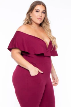 Plus Size Frill Jumpsuit - Burgundy -Kitchensuppliesdeal curvy sense jumpsuits and rompers plus size frill jumpsuit burgundy 29591159603297