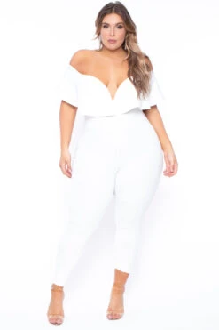 Plus Size Frill Jumpsuit - Ivory -Kitchensuppliesdeal curvy sense jumpsuits and rompers plus size frill jumpsuit ivory 29591159636065