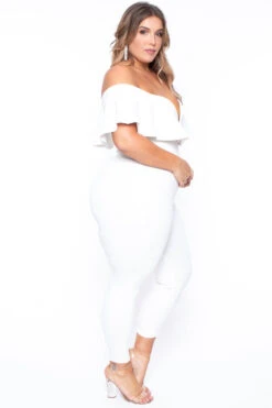 Plus Size Frill Jumpsuit - Ivory -Kitchensuppliesdeal curvy sense jumpsuits and rompers plus size frill jumpsuit ivory 29591166353505
