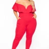 Plus Size Frill Jumpsuit - Red -Kitchensuppliesdeal curvy sense jumpsuits and rompers plus size frill jumpsuit red 29588691452001