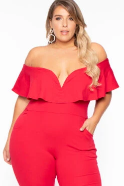 Plus Size Frill Jumpsuit - Red -Kitchensuppliesdeal curvy sense jumpsuits and rompers plus size frill jumpsuit red 29591166386273
