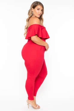 Plus Size Frill Jumpsuit - Red -Kitchensuppliesdeal curvy sense jumpsuits and rompers plus size frill jumpsuit red 29591166681185