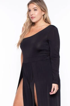 Plus Size Gianna M-Slit Jumpsuit- Black -Kitchensuppliesdeal curvy sense jumpsuits and rompers plus size gianna m slit jumpsuit black 29266576605281