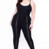 Plus Size Grommet Lace Up Jumpsuit - Black -Kitchensuppliesdeal curvy sense jumpsuits and rompers plus size grommet lace up jumpsuit black 29591697948769
