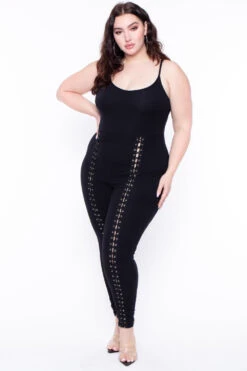 Plus Size Grommet Lace Up Jumpsuit - Black 5 Plus Size Grommet Lace Up Jumpsuit - Black -Kitchensuppliesdeal curvy sense jumpsuits and rompers plus size grommet lace up jumpsuit black 29591704109153