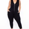Plus Size Hooded Zip Front Jumpsuit - Black 2 Plus Size Hooded Zip Front Jumpsuit - Black -Kitchensuppliesdeal curvy sense jumpsuits and rompers plus size hooded zip front jumpsuit black 30021743280225