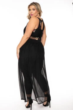 Plus Size Iris Mesh Overlay Jumpsuit- Black -Kitchensuppliesdeal curvy sense jumpsuits and rompers plus size iris mesh overlay jumpsuit black 30599093092449