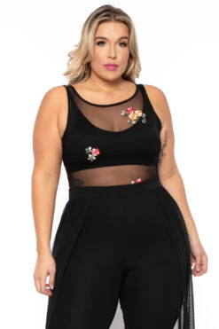 Plus Size Iris Mesh Overlay Jumpsuit- Black -Kitchensuppliesdeal curvy sense jumpsuits and rompers plus size iris mesh overlay jumpsuit black 30599093387361